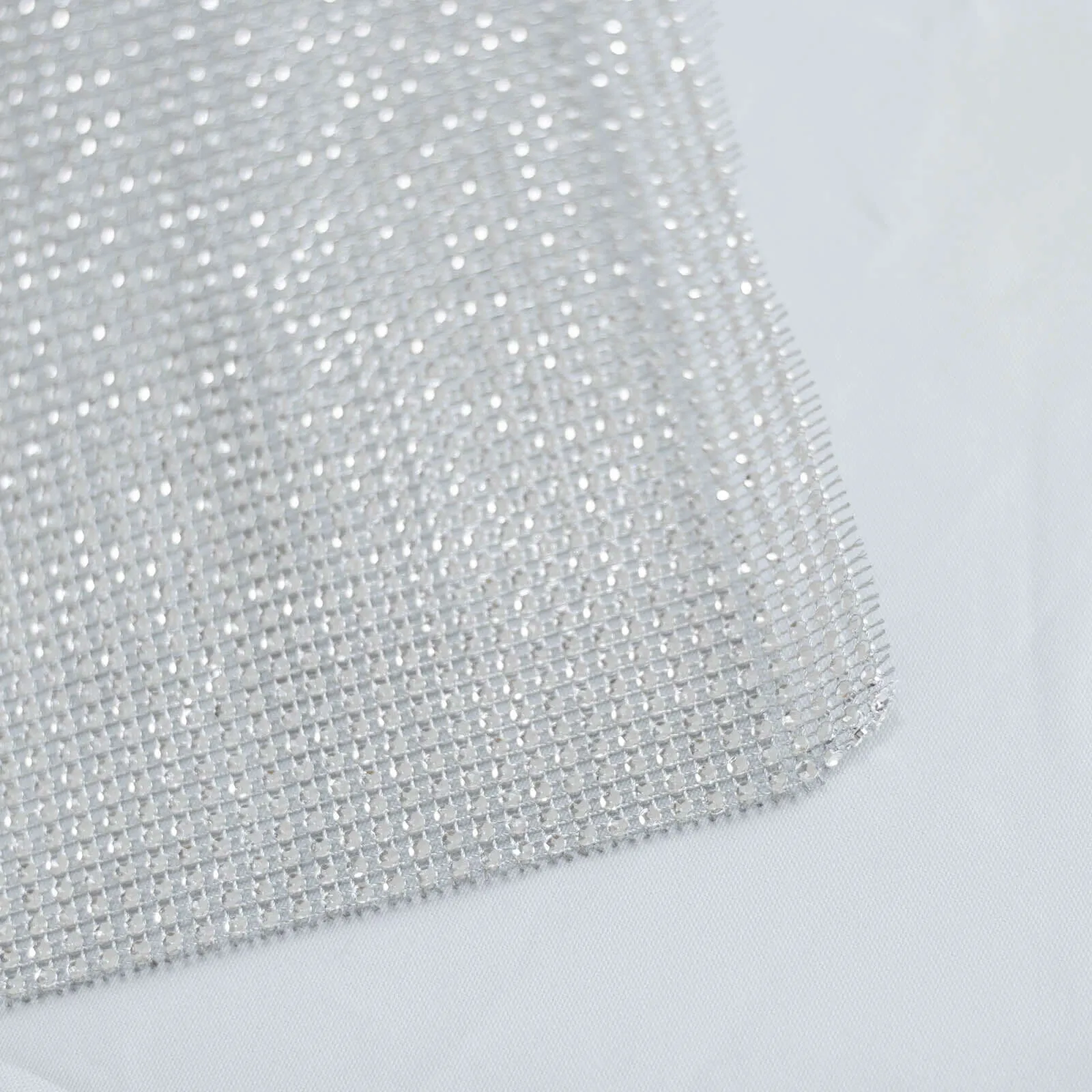 10"x108" Silver Diamond Rhinestone Mesh Table Runner, Crystal Rhinestone Ribbon Bling Roll