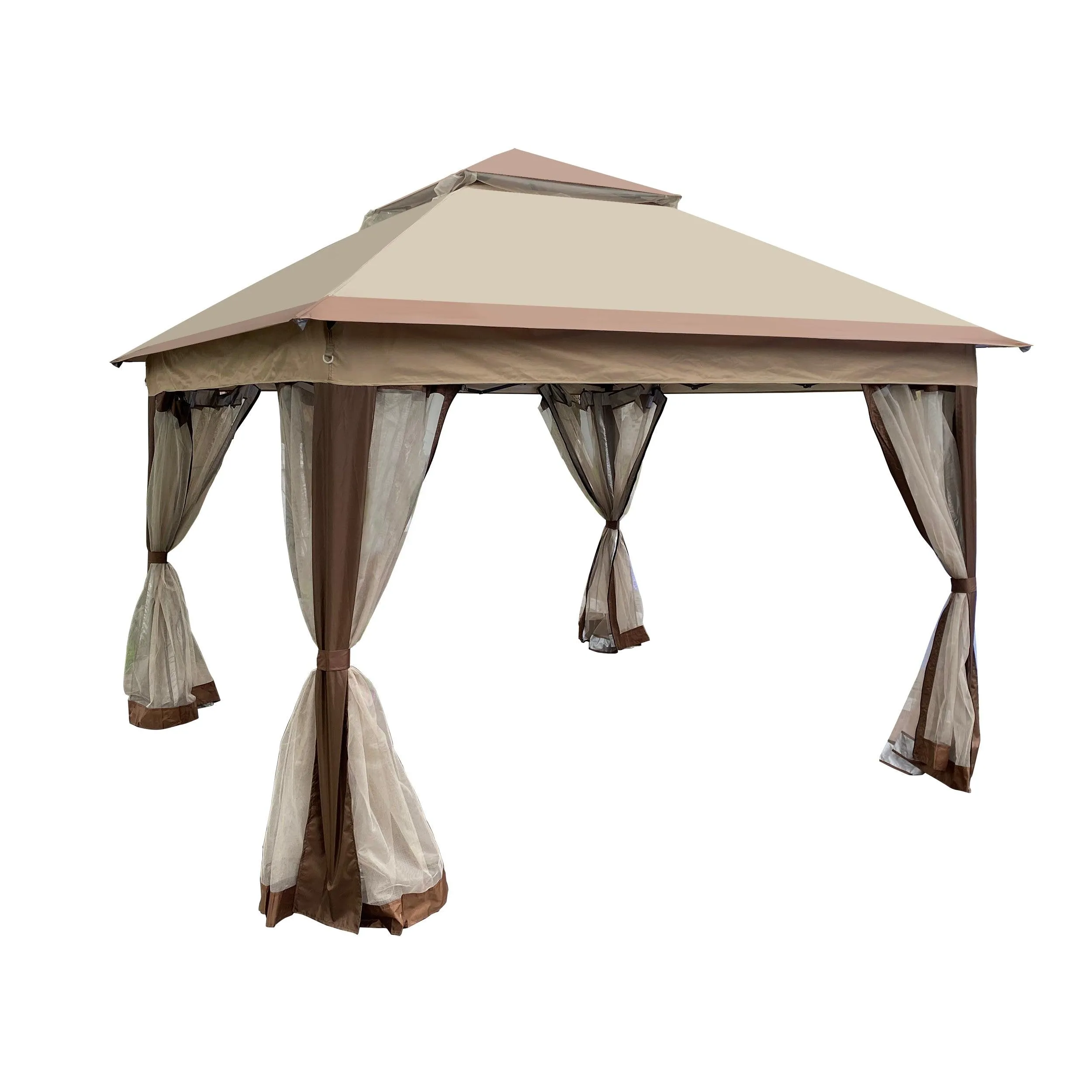 11x 11Ft Gazebo Canopy With Removable Zipper Netting,2-Tier Soft Top Event Tent,Coffee