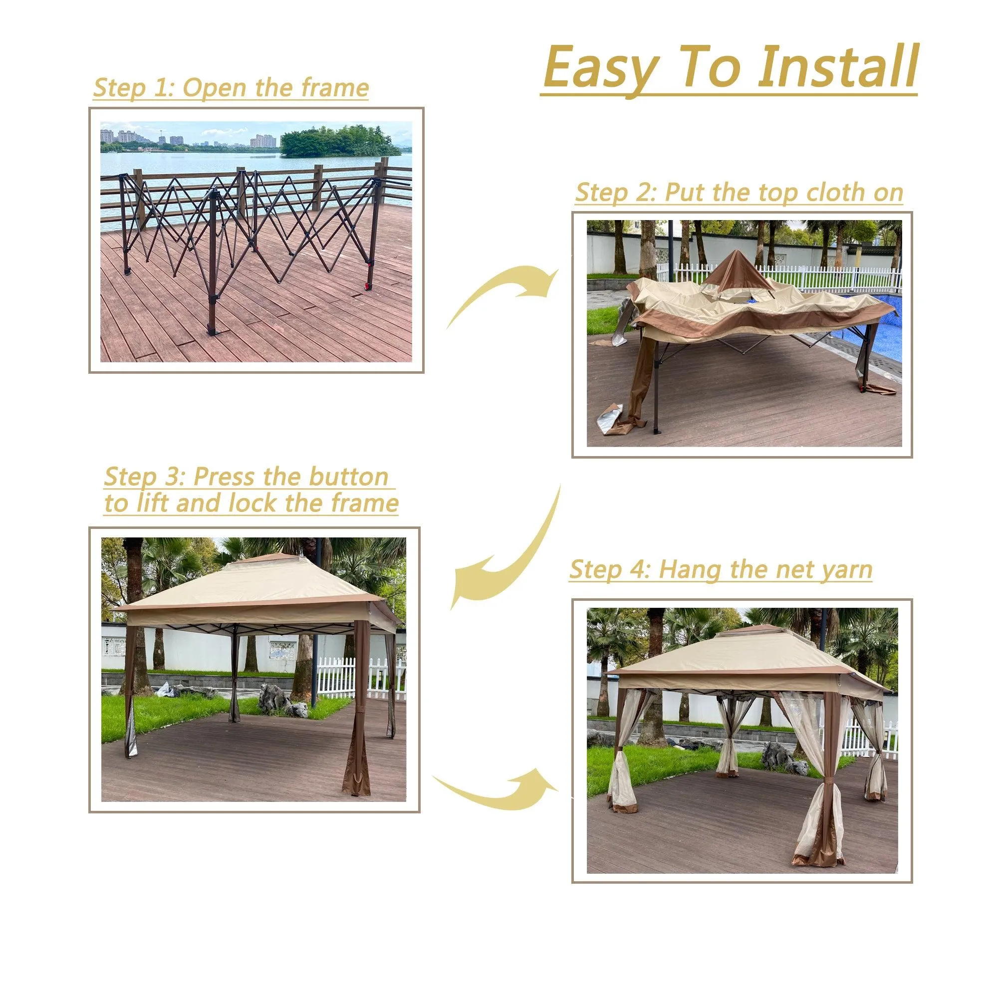 11x 11Ft Gazebo Canopy With Removable Zipper Netting,2-Tier Soft Top Event Tent,Coffee