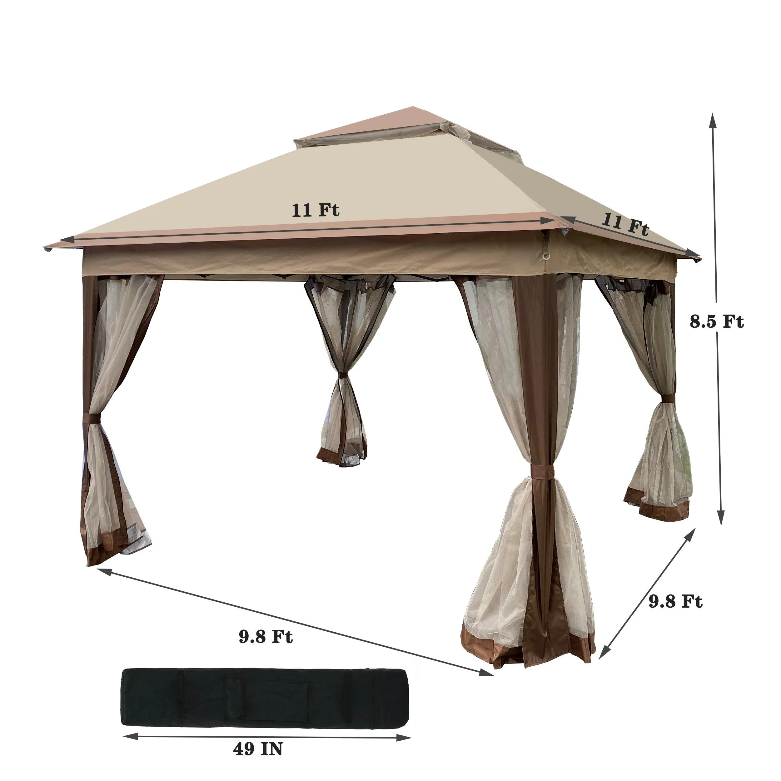 11x 11Ft Gazebo Canopy With Removable Zipper Netting,2-Tier Soft Top Event Tent,Coffee