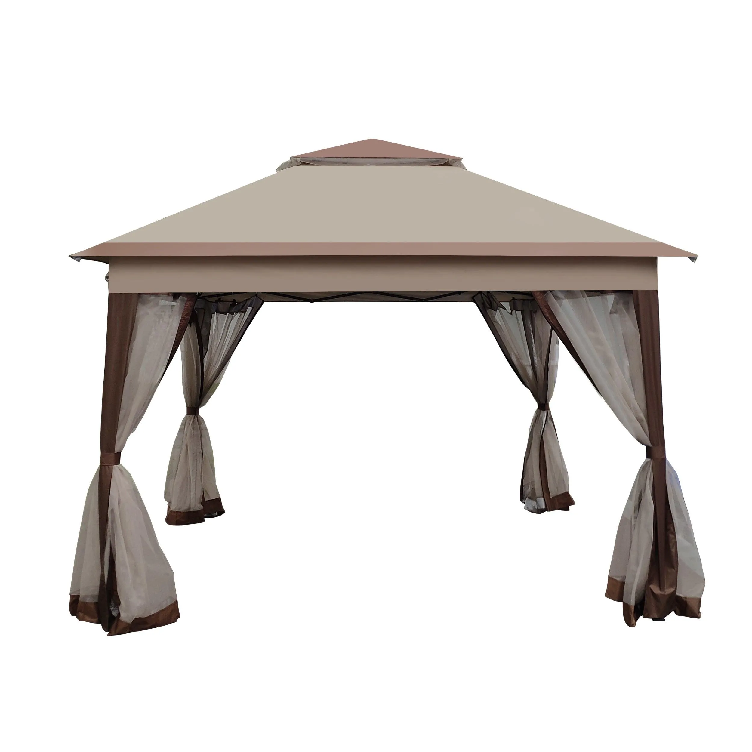 11x 11Ft Gazebo Canopy With Removable Zipper Netting,2-Tier Soft Top Event Tent,Coffee