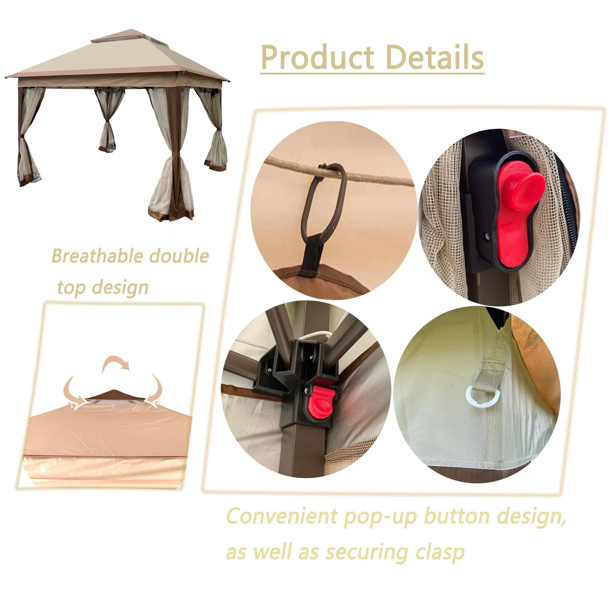 11x 11Ft Gazebo Canopy With Removable Zipper Netting,2-Tier Soft Top Event Tent,Coffee