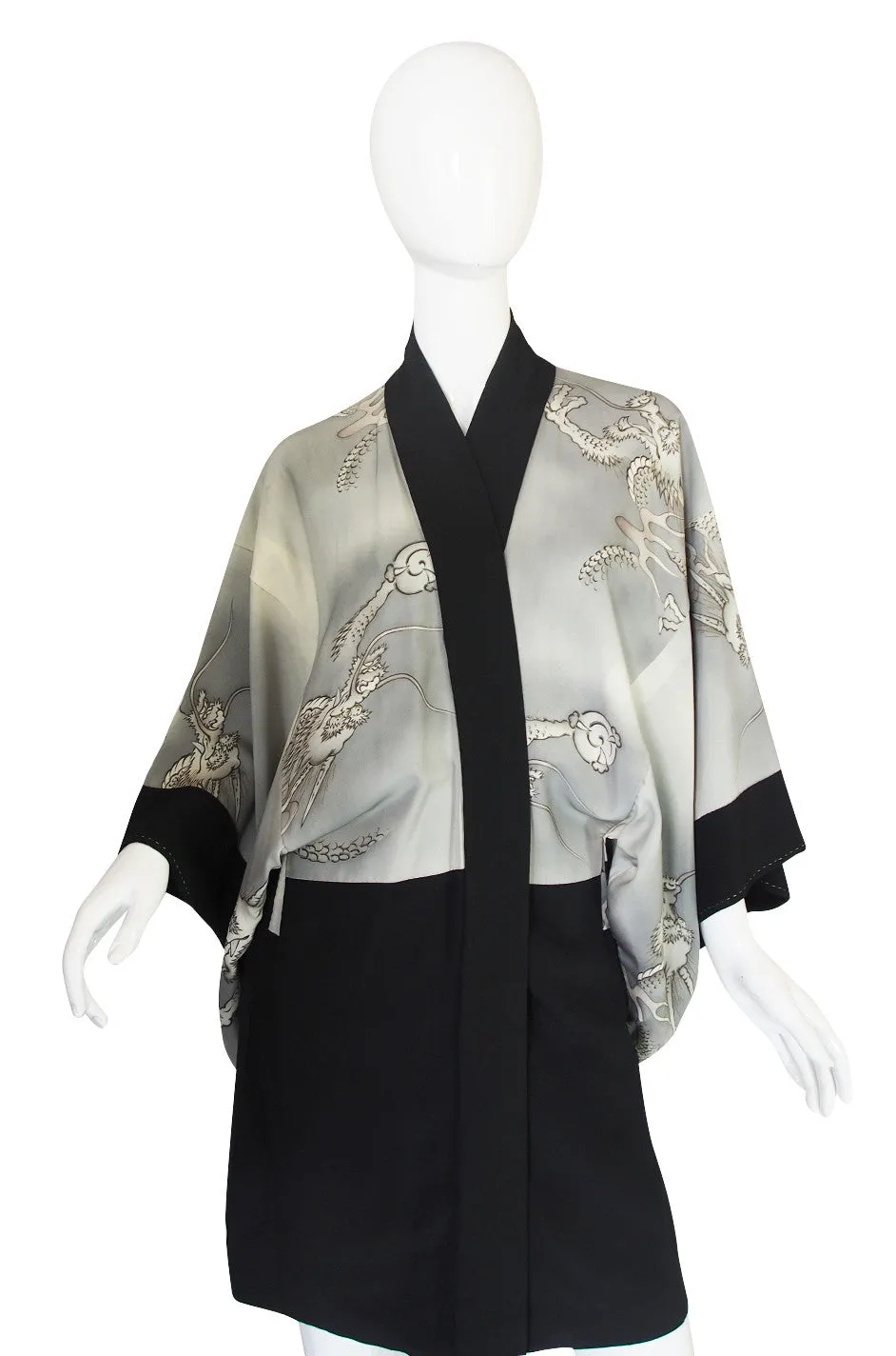 1950s Stylized Dragon Print Silk Kimono