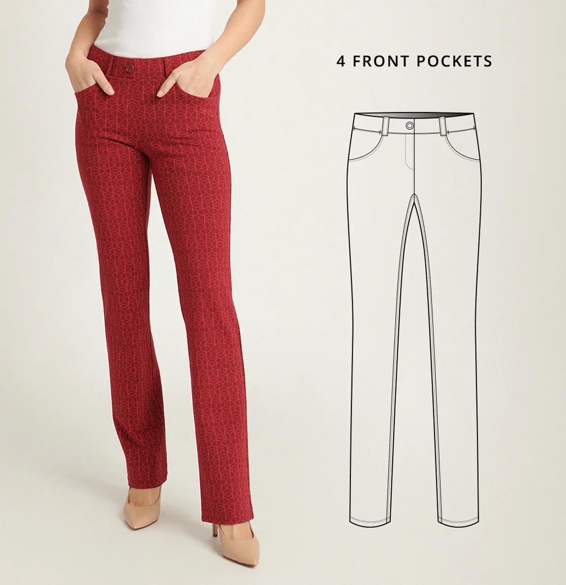 7-Pocket | Straight-Leg Dress Pant Yoga Pants (Rhubarb)