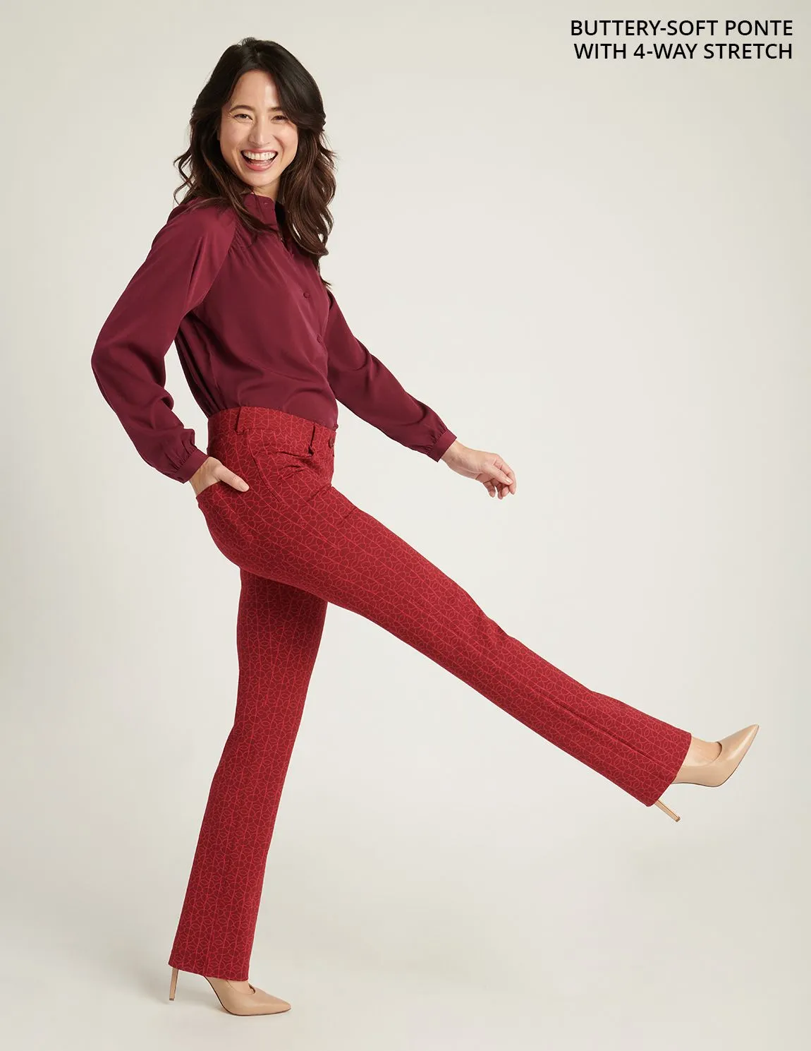 7-Pocket | Straight-Leg Dress Pant Yoga Pants (Rhubarb)