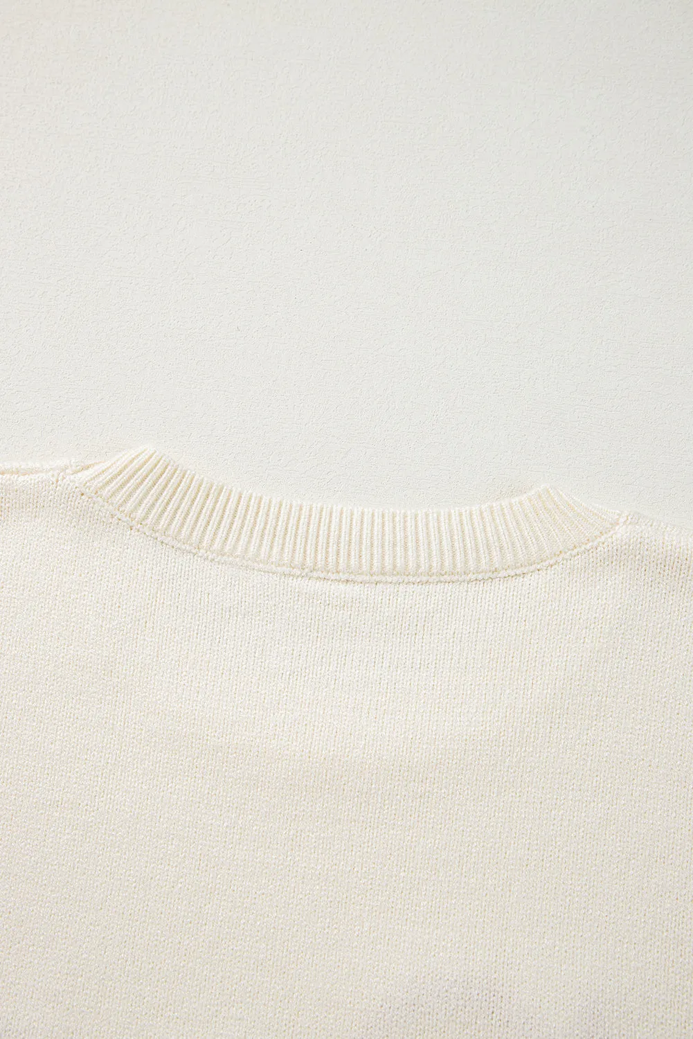 Apricot Boo Knitted Pattern Ribbed Edge Drop Shoulder Sweater