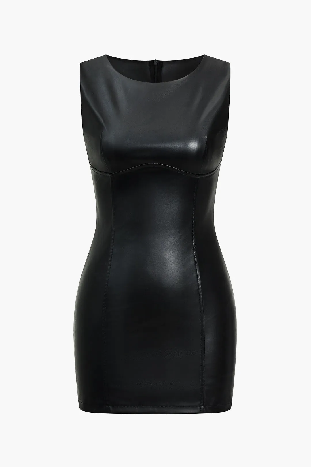 Basic Pu Leather Mini Dress