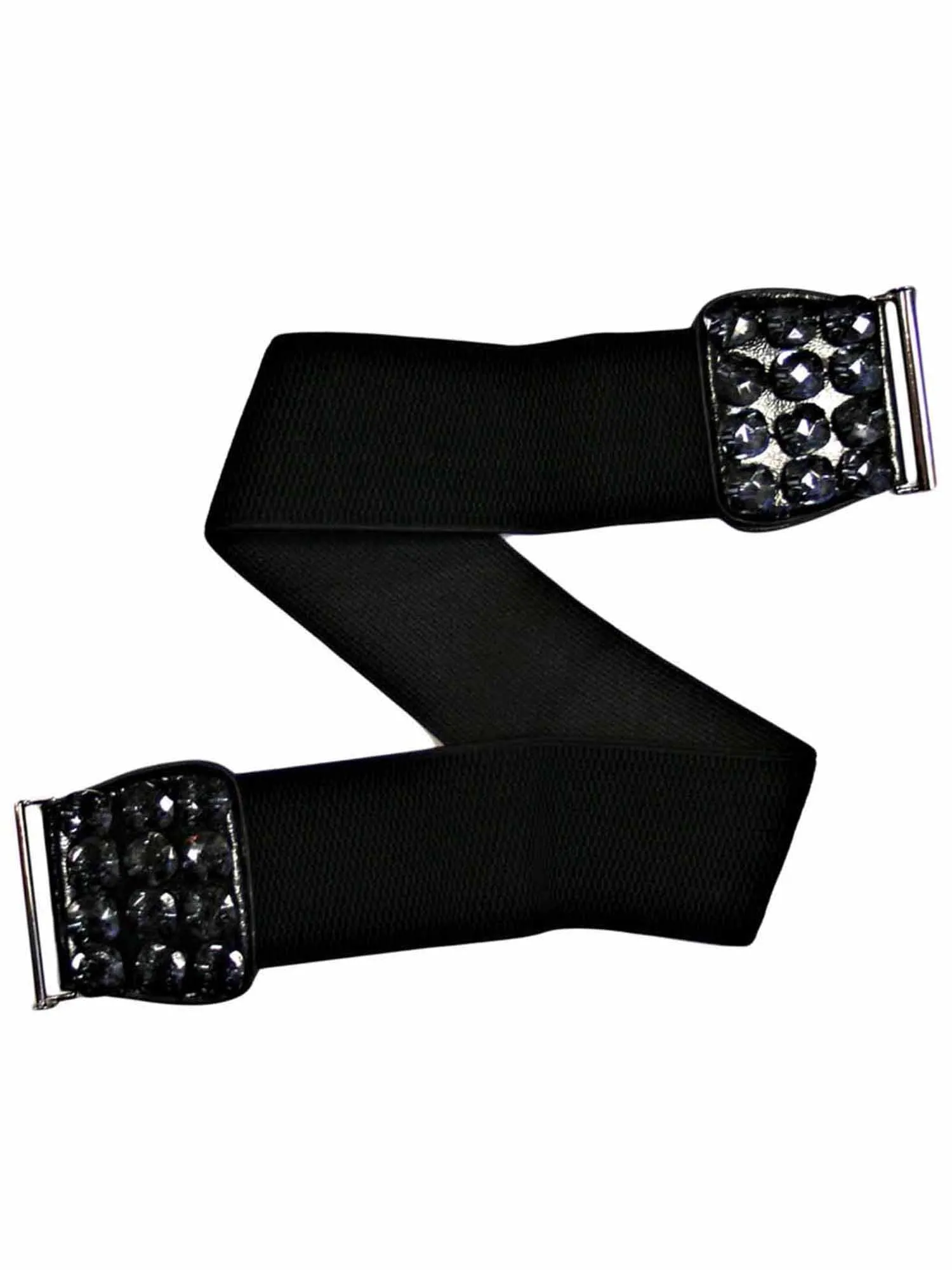 Black Elastic Waist Belt With Smoky Black Gems
