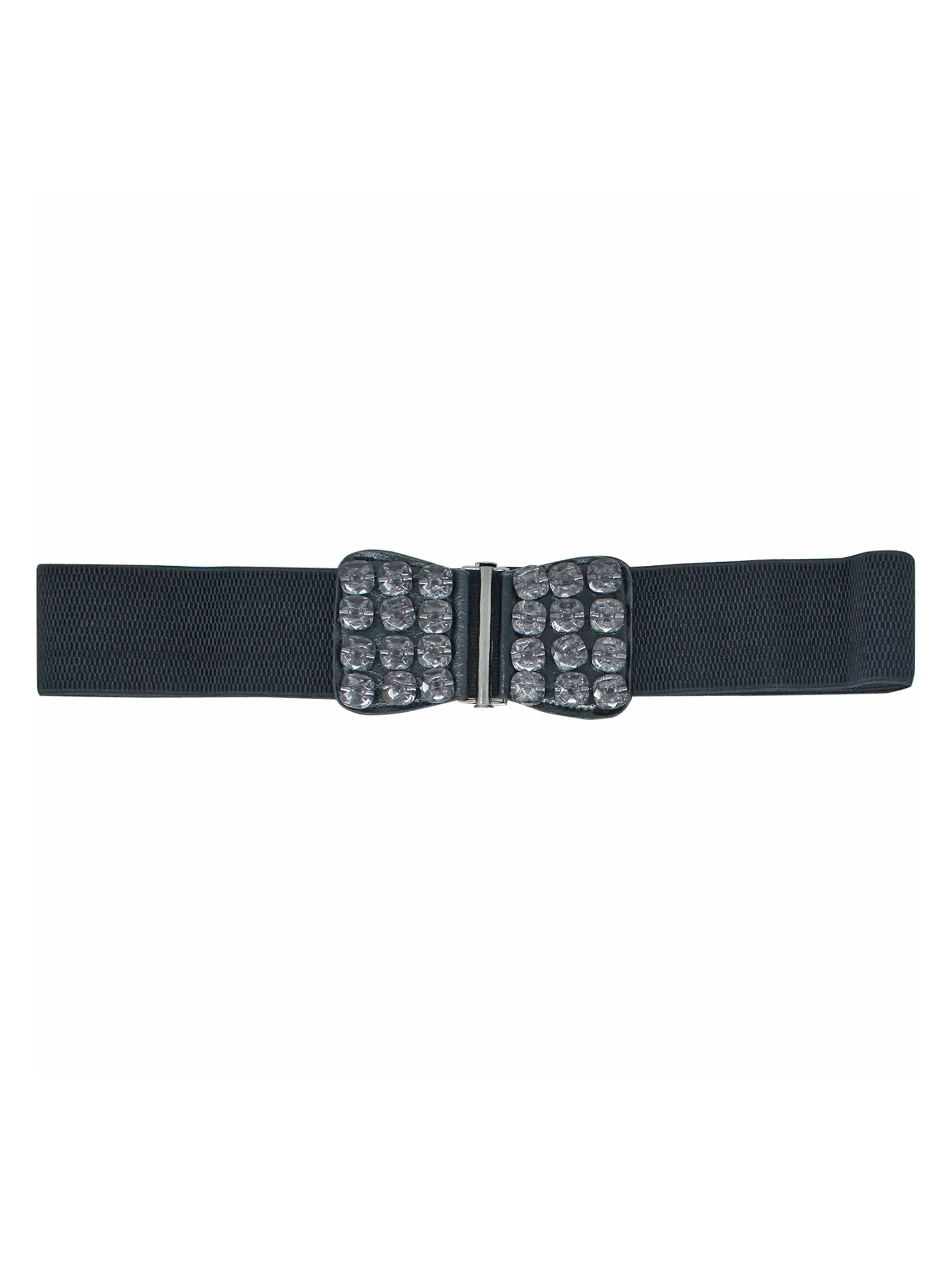 Black Elastic Waist Belt With Smoky Black Gems