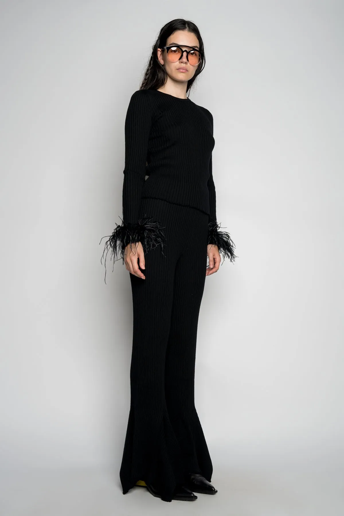 BLACK MERINO WOOL KNITTED TROUSERS