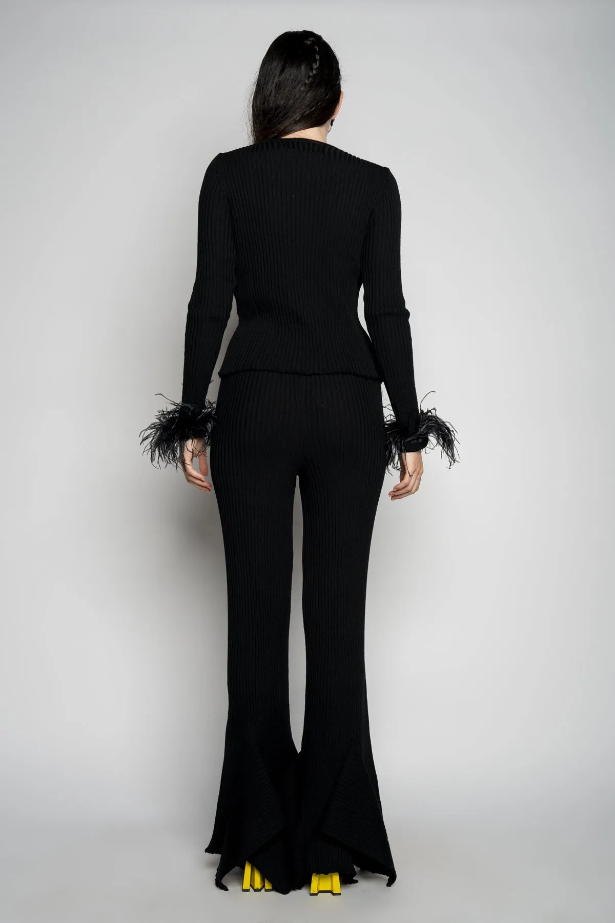 BLACK MERINO WOOL KNITTED TROUSERS