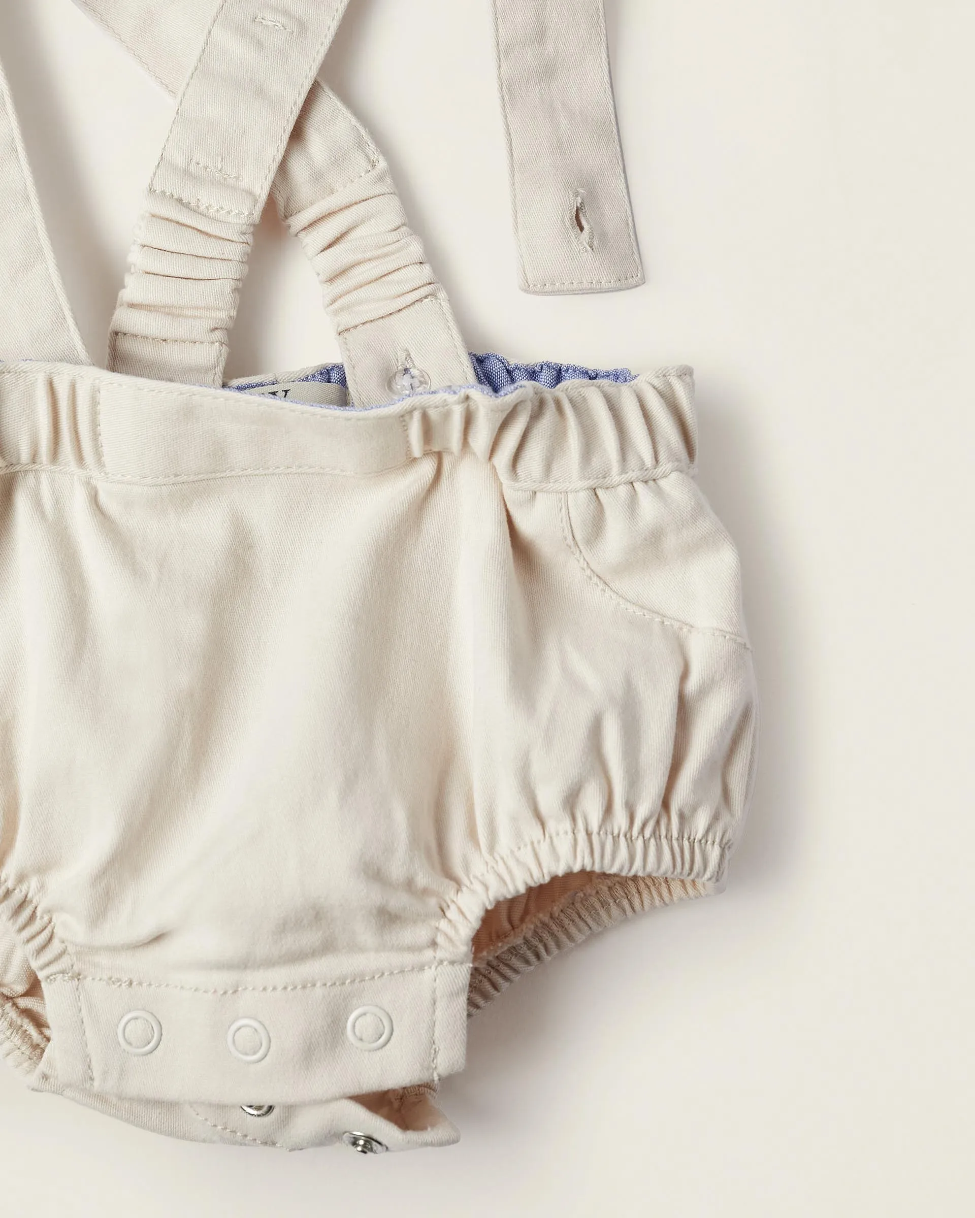 Bodysuit   Bloomers with Removable Straps for Newborn Boys, White/Beige