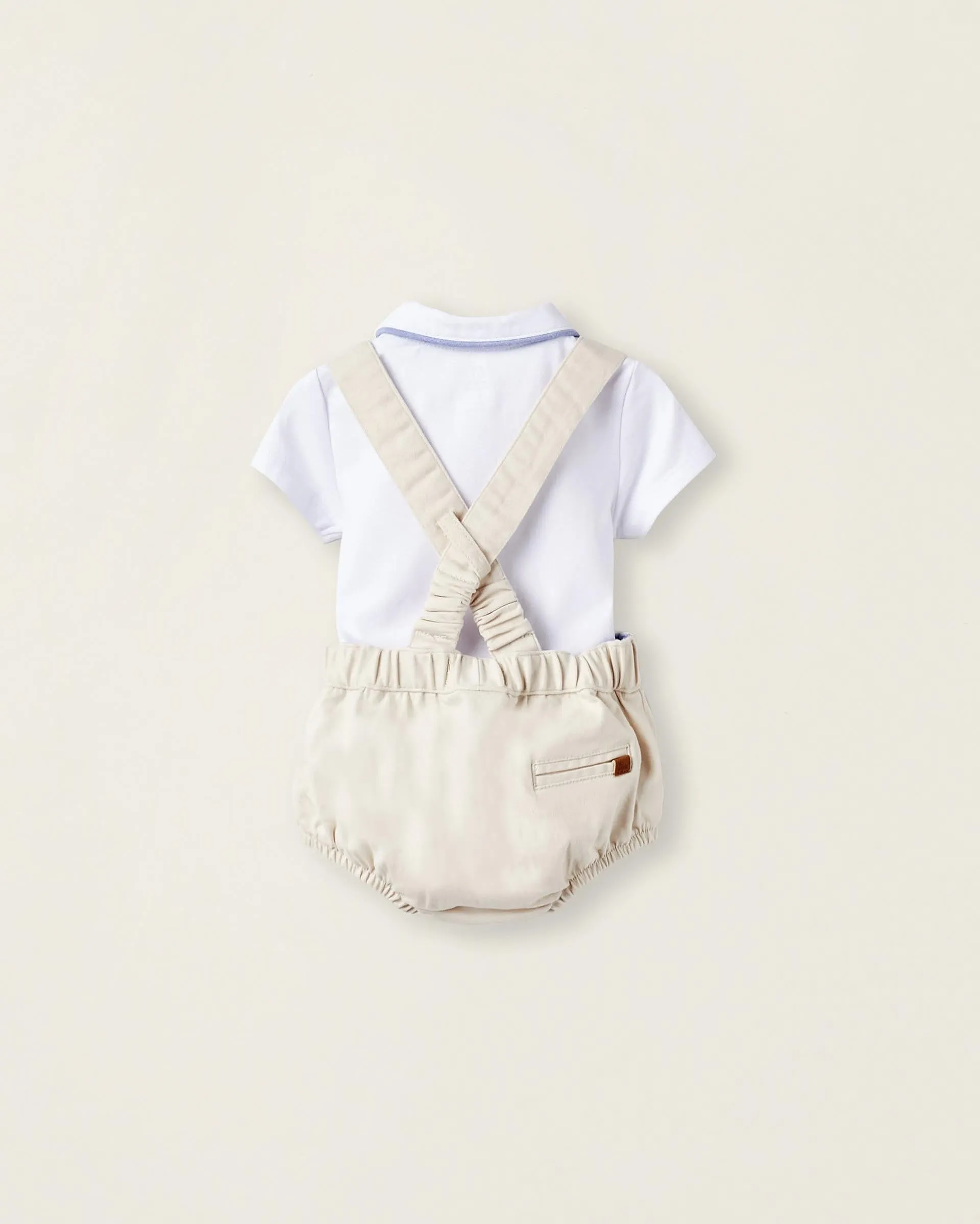 Bodysuit   Bloomers with Removable Straps for Newborn Boys, White/Beige