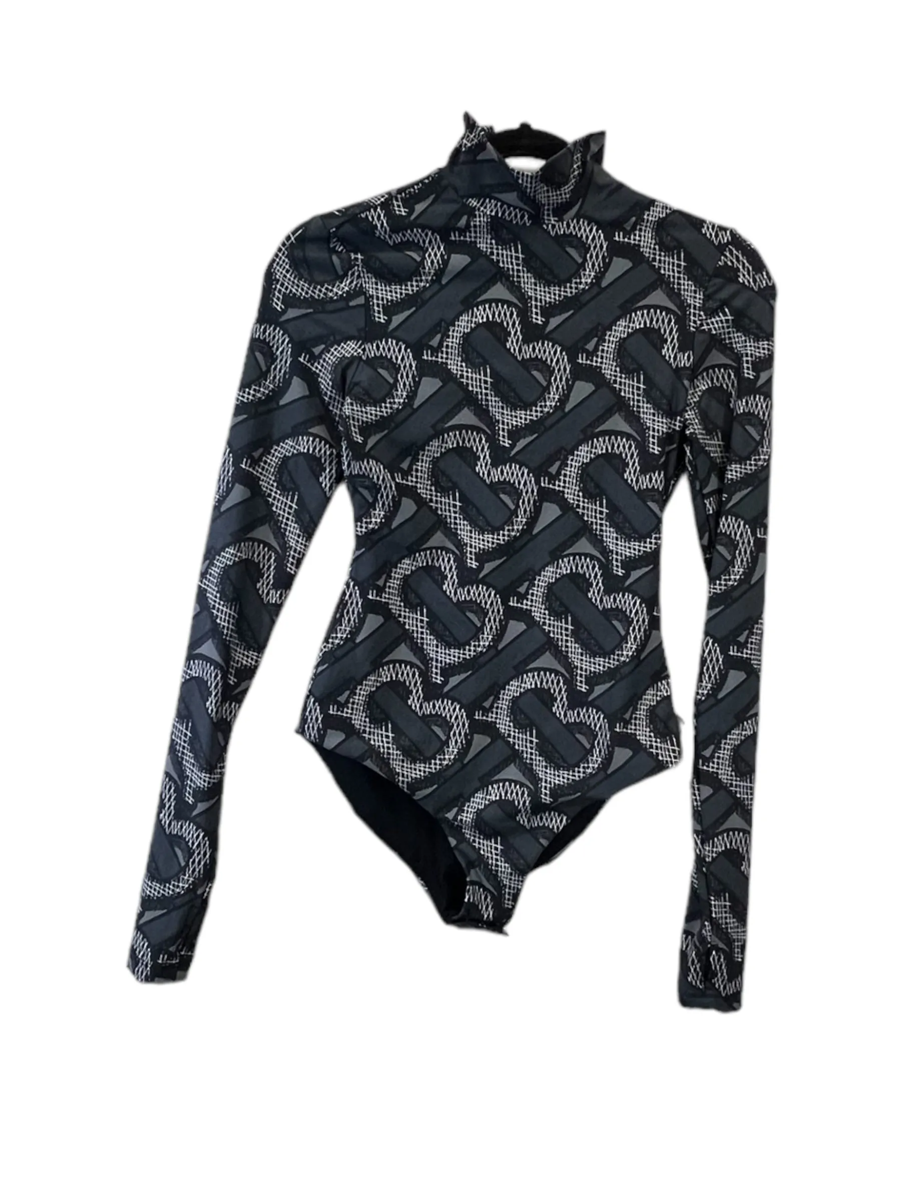 Bodysuit Luxury Designer By Burberry In Black & Grey, Size: Xs