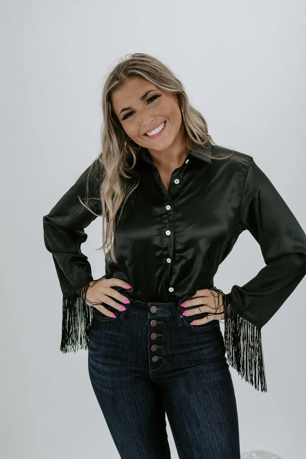 Broadway Babe Satin Top , Black