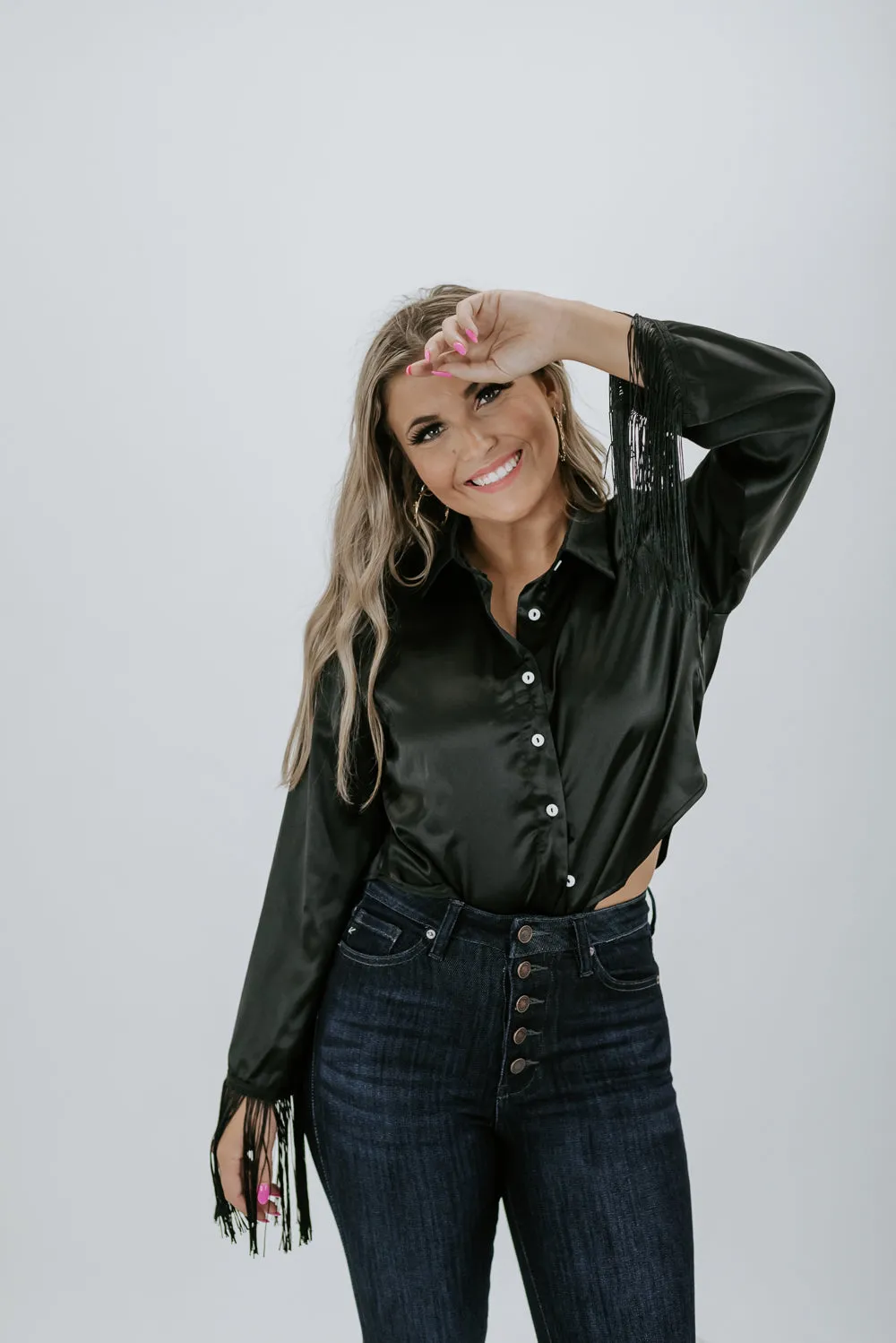 Broadway Babe Satin Top , Black
