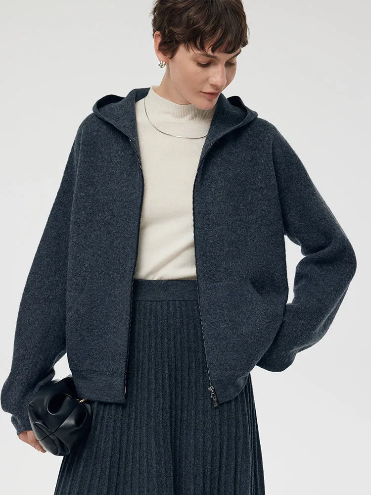 Brushed Wool Zip-Up Women Hoodie