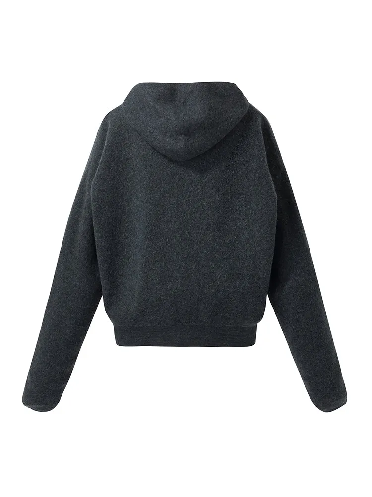 Brushed Wool Zip-Up Women Hoodie