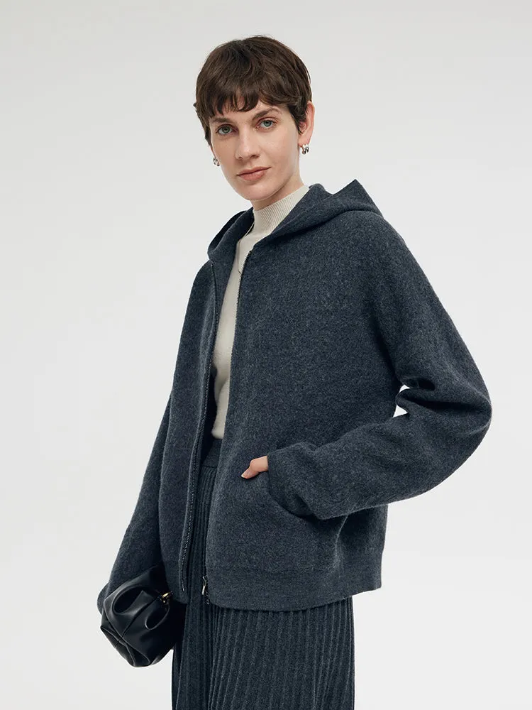 Brushed Wool Zip-Up Women Hoodie