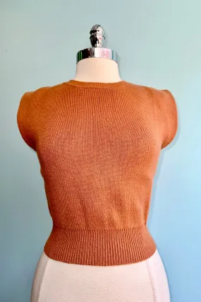 Camel Padded Shoulder Cropped Sweater Vest
