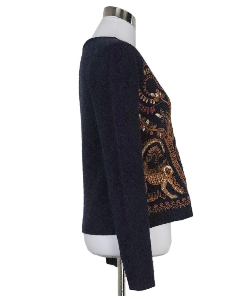 Christian Dior Navy Monkey Embroidered Sweater sz 4