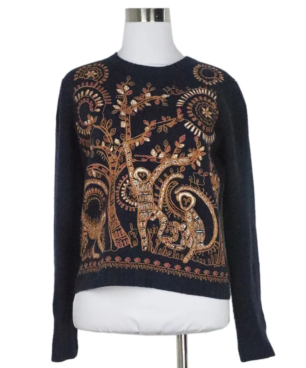 Christian Dior Navy Monkey Embroidered Sweater sz 4