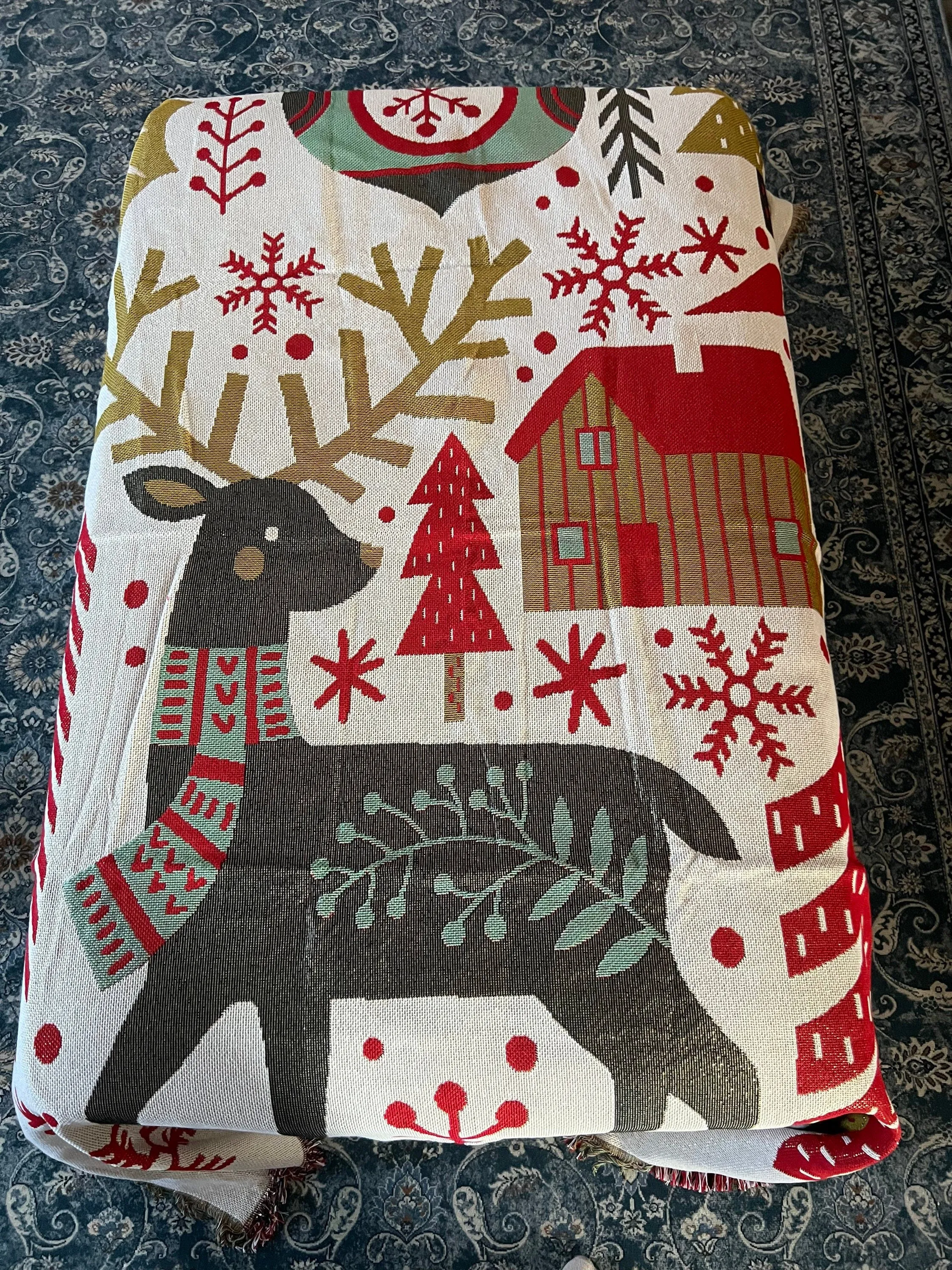 Christmas Woven Throw Blanket, Christmas Wall Decor, Festive Wall Tapestry, Cotton Tapestry Christmas Gift For Mom