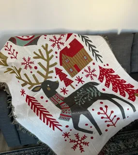Christmas Woven Throw Blanket, Christmas Wall Decor, Festive Wall Tapestry, Cotton Tapestry Christmas Gift For Mom