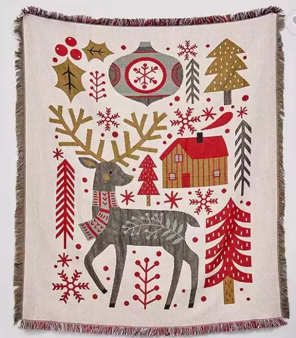 Christmas Woven Throw Blanket, Christmas Wall Decor, Festive Wall Tapestry, Cotton Tapestry Christmas Gift For Mom