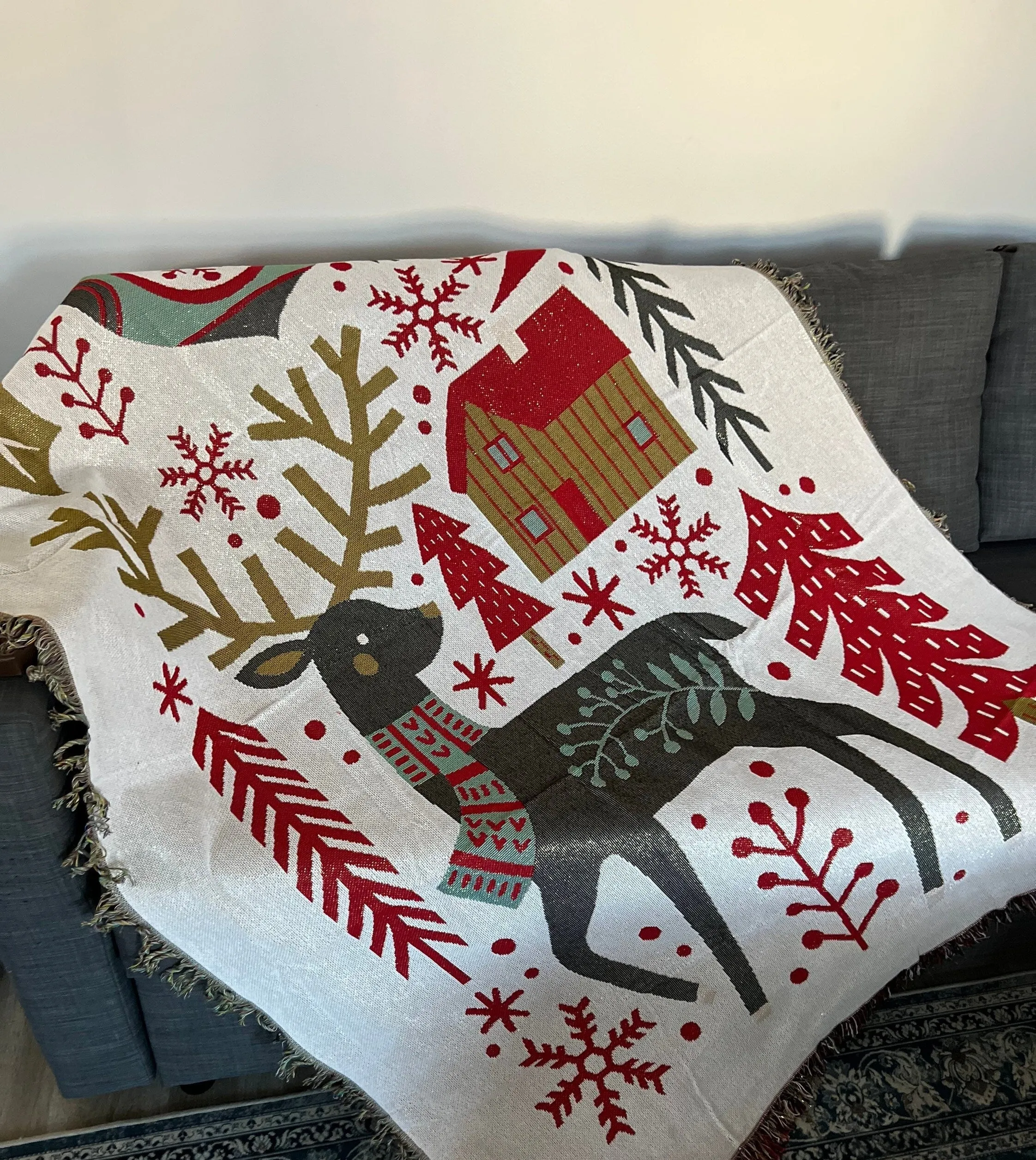Christmas Woven Throw Blanket, Christmas Wall Decor, Festive Wall Tapestry, Cotton Tapestry Christmas Gift For Mom
