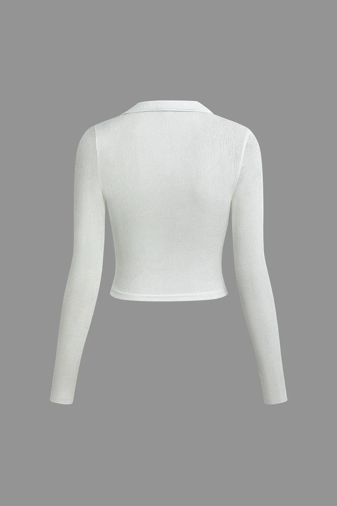 Collared Polo Neck Ruched Long-Sleeve Top
