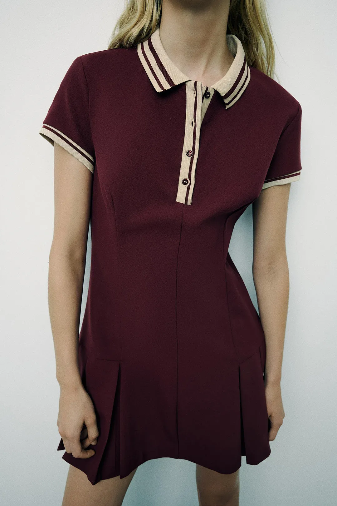 Color Block Collar Button Sweater Dress