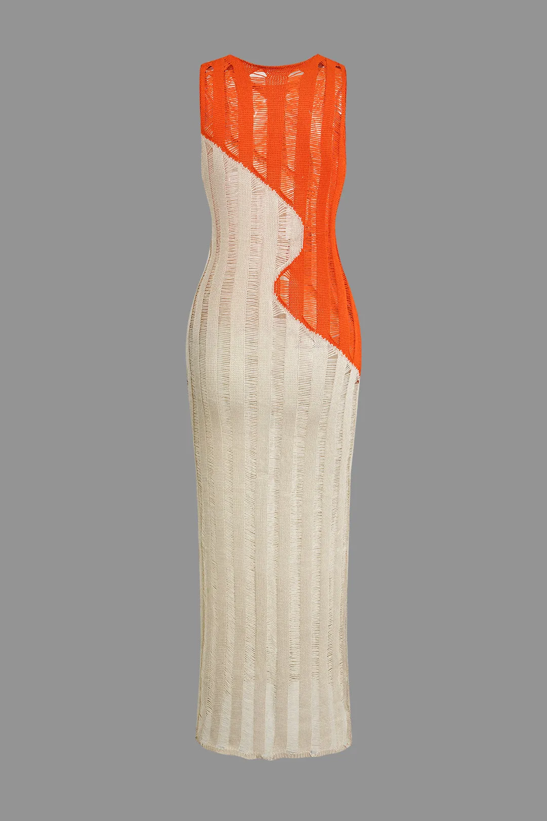 Contrast Distressed Ladder Knit Dress