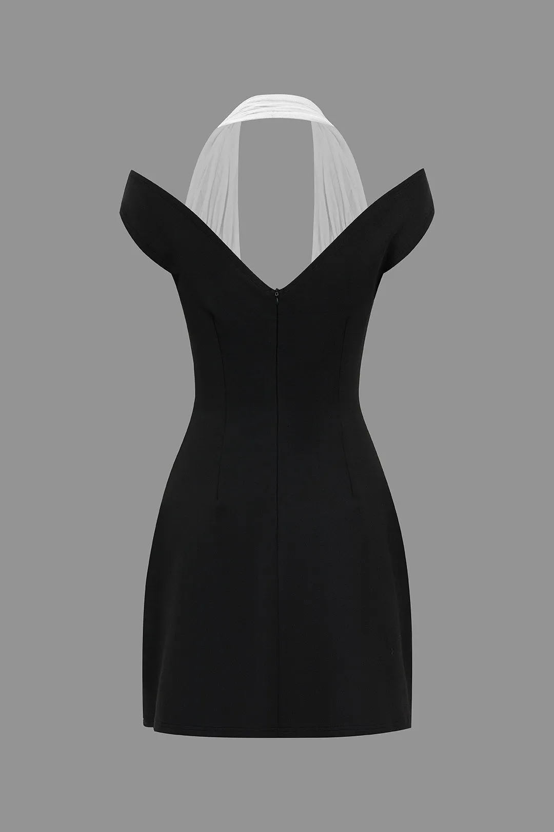 Contrast Mesh Halter Mini Dress