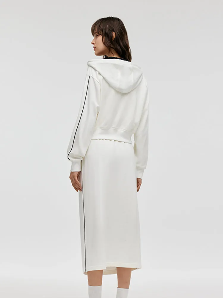 Contrast Trim Crop Zip-up Hoodie And Skirt Two-Piece Set