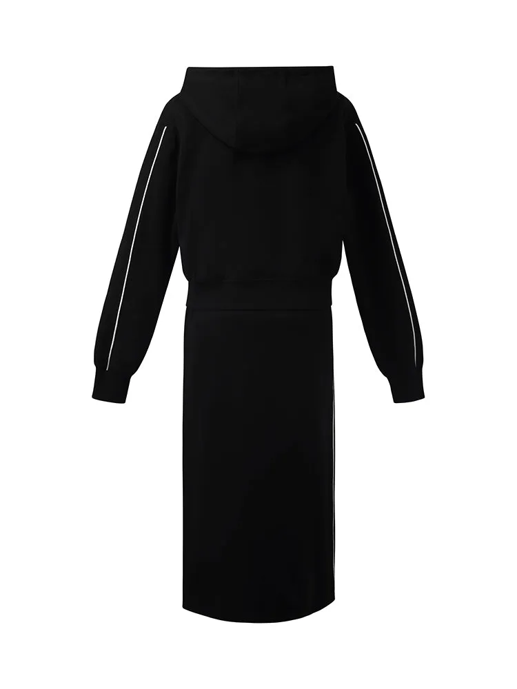 Contrast Trim Crop Zip-up Hoodie And Skirt Two-Piece Set