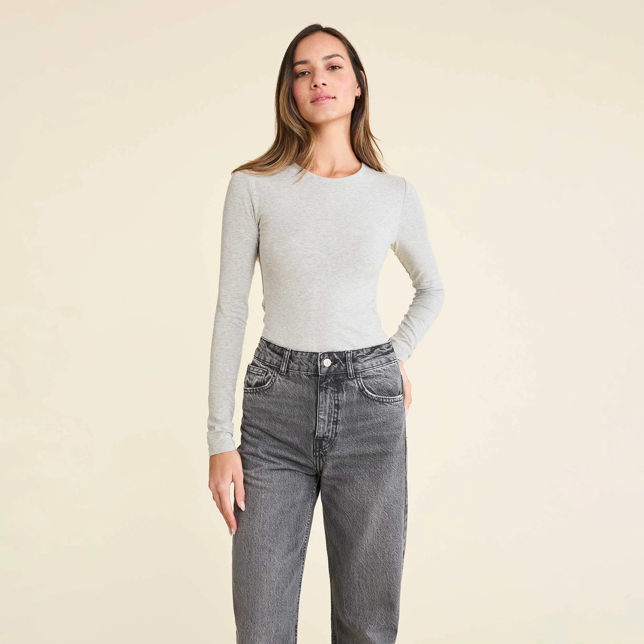 Cotton Crewneck Bodysuit | Heather Grey