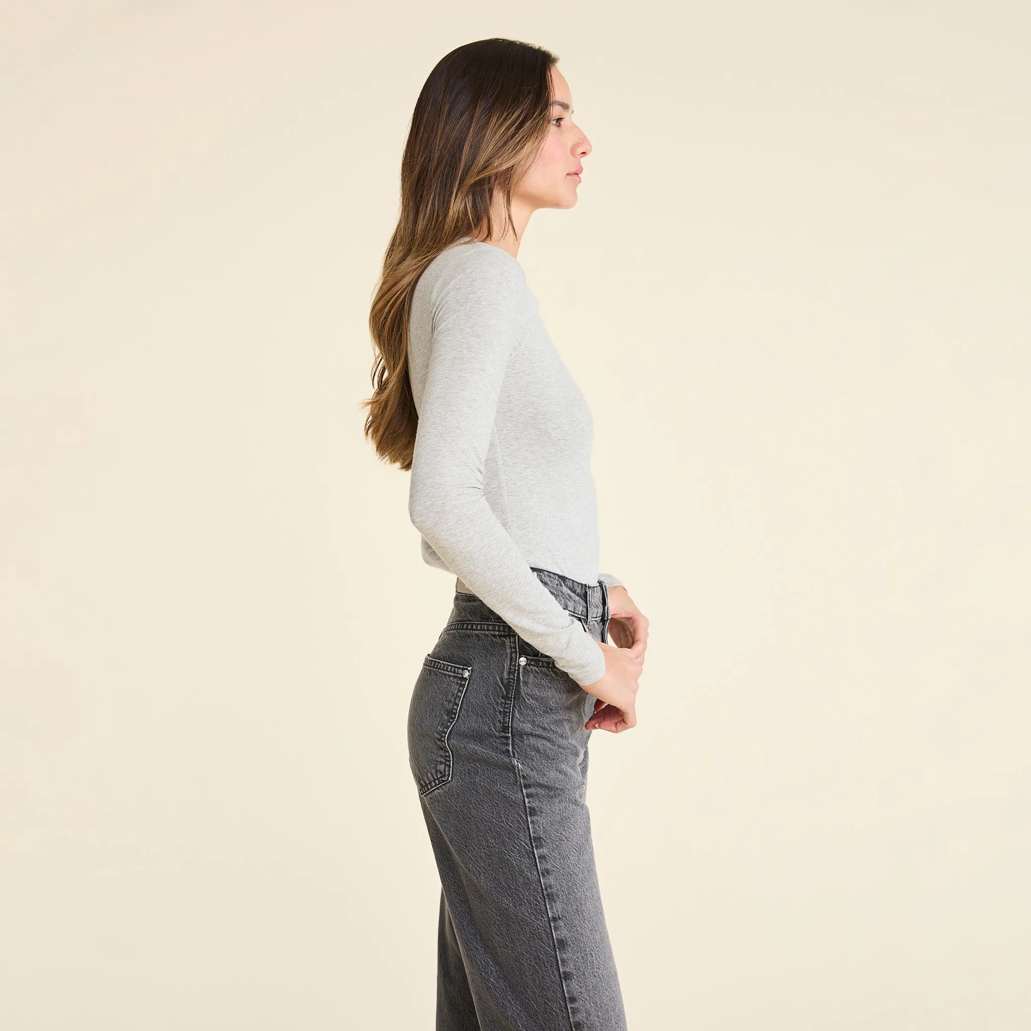 Cotton Crewneck Bodysuit | Heather Grey