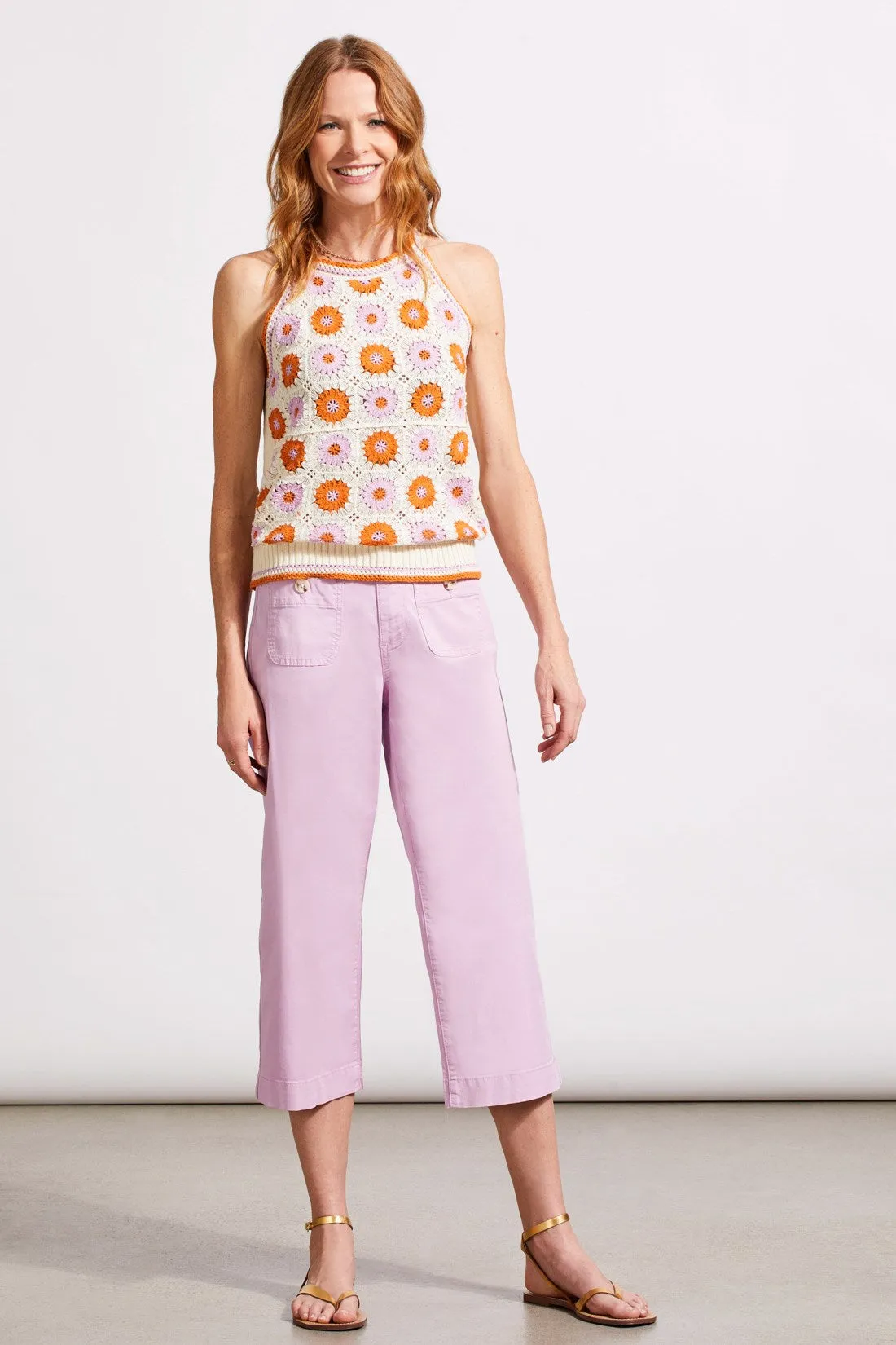 CROCHET COTTON RETRO SWEATER TANK-Ecru multi