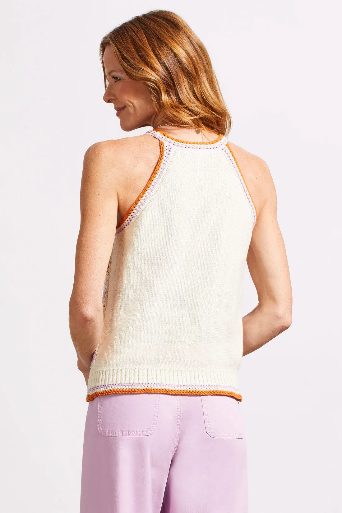 CROCHET COTTON RETRO SWEATER TANK-Ecru multi