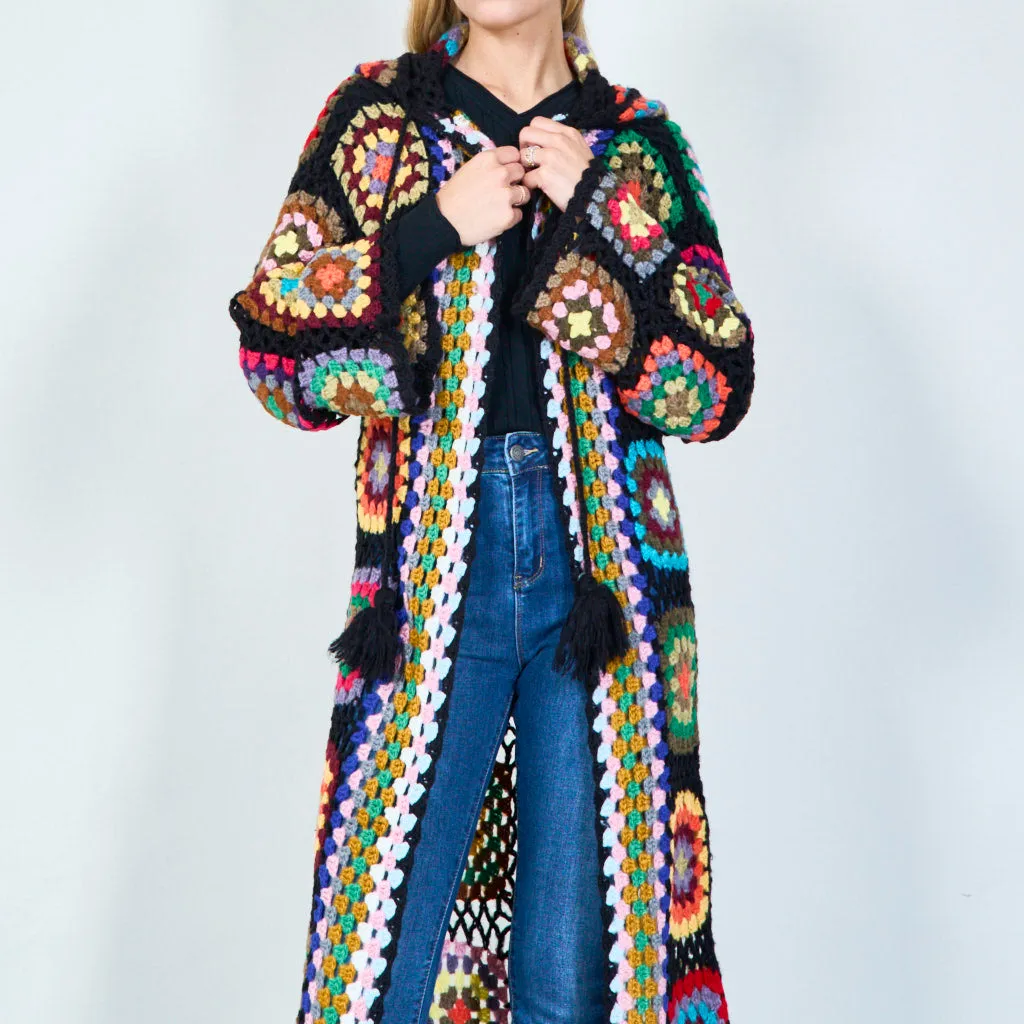 Crochet patchwork cardigan with matching hood wholesale