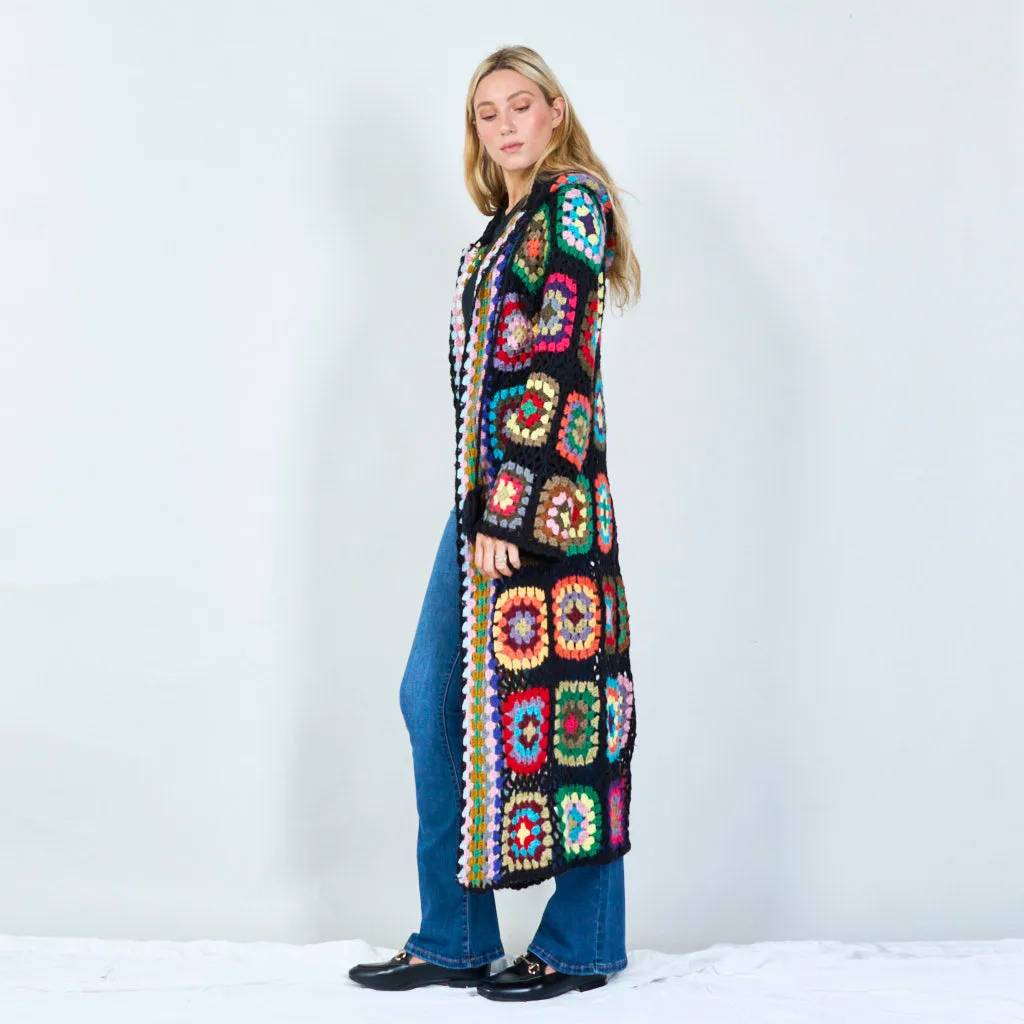 Crochet patchwork cardigan with matching hood wholesale