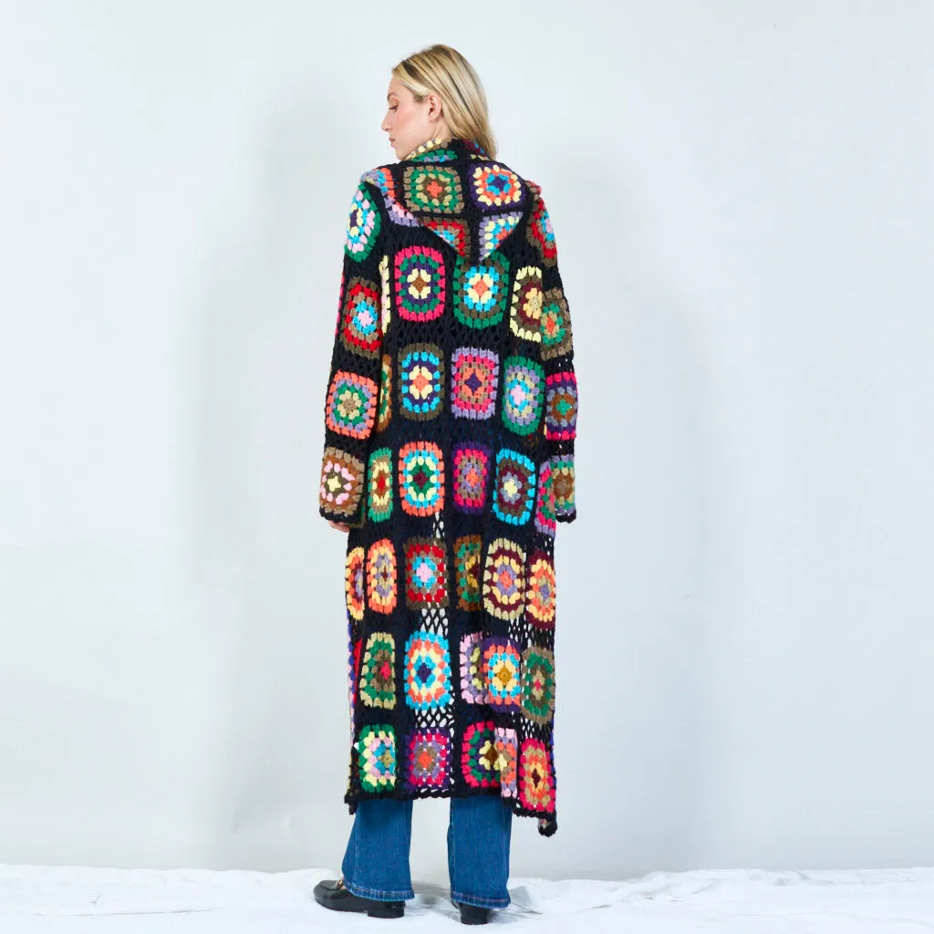 Crochet patchwork cardigan with matching hood wholesale