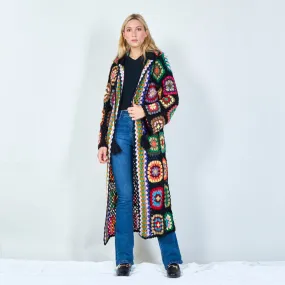 Crochet patchwork cardigan with matching hood wholesale