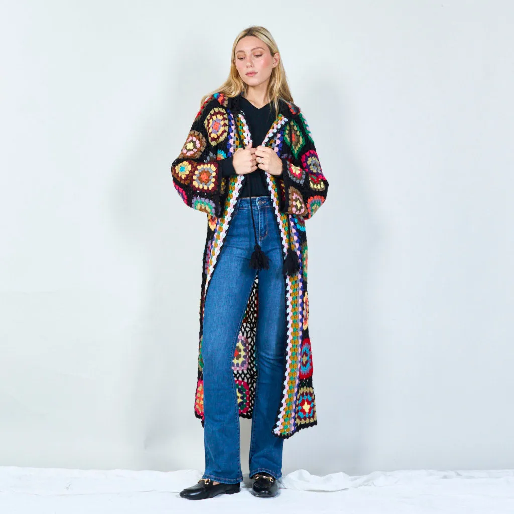 Crochet patchwork cardigan with matching hood wholesale