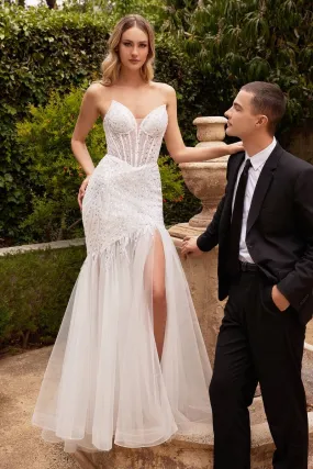 Divinity Bridal NAOMI Beaded Layered Tulle Strapless Mermaid Wedding Dress