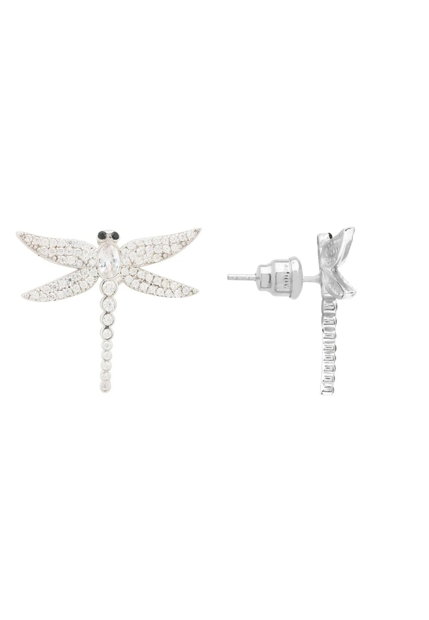 Dragon Fly Large Stud Earrings Silver