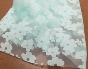End of Bolt: 2-1/4th yards of Designer Deadstock Sheer Mint Blue Floral Burnout Organza Woven- remnant
