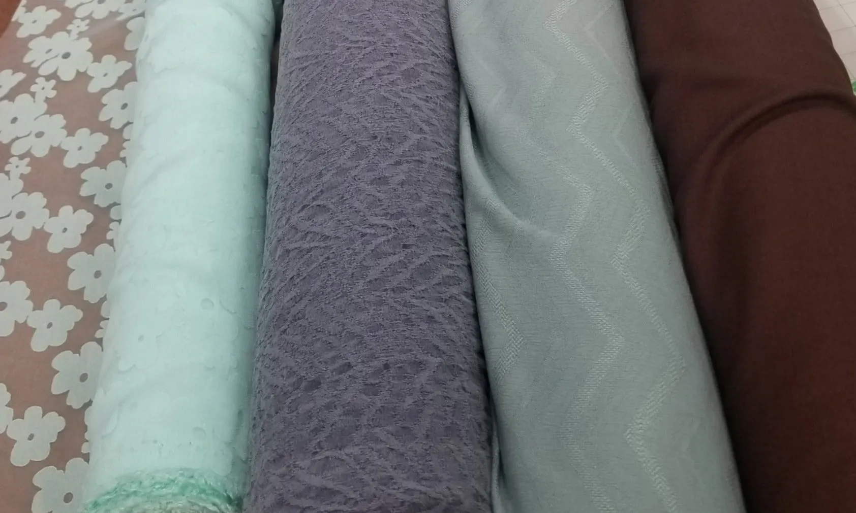 End of Bolt: 2-1/4th yards of Designer Deadstock Sheer Mint Blue Floral Burnout Organza Woven- remnant