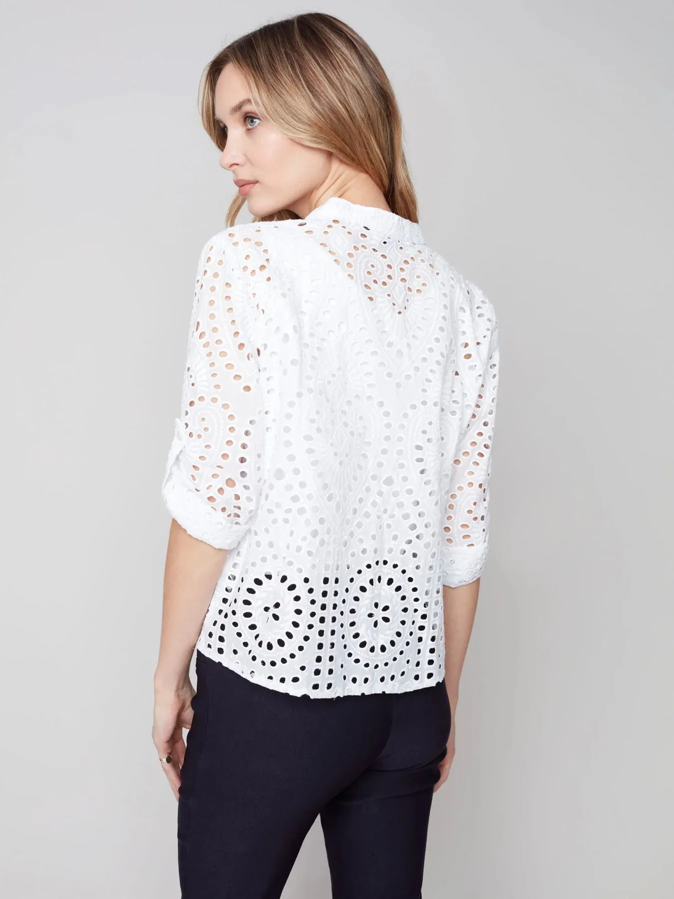Eyelet Front Tie Cotton Blouse (Only S Left)
